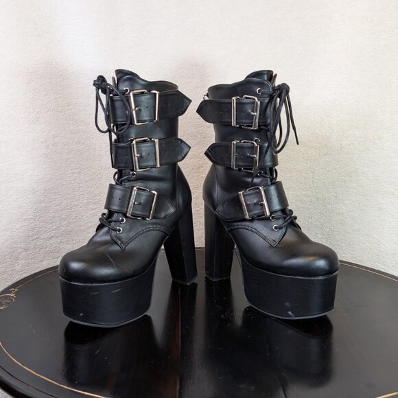 Demonia Cult high black Vegan Leather Boots 9 Womens - Picture 3 of 8